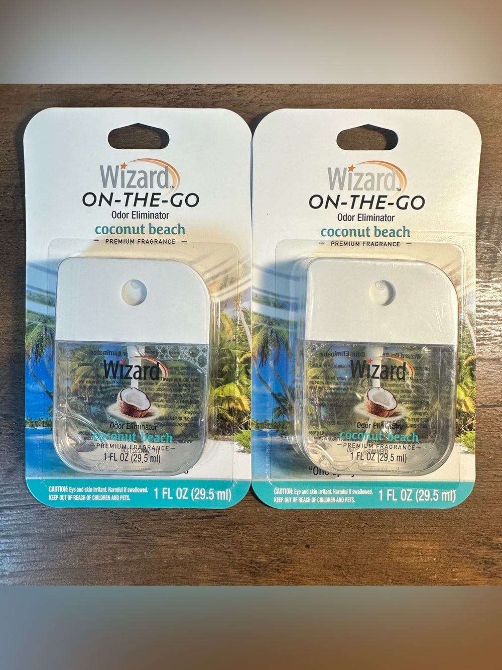 Wizard On-The-Go Odor Eliminator Spray 2PC Coconut Beach Premium Fragrance New